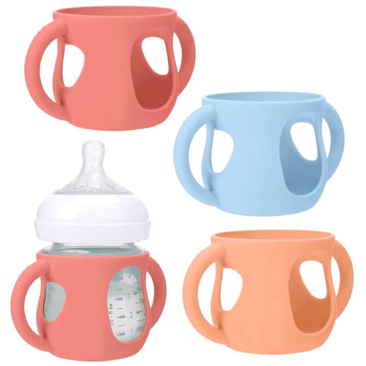 3PCS Silicone Sleeves for Avent Natural Glass Baby Bottles Anti Breakage Baby Bottle Holder Compatible Baby Bottle BPA Free (4 Ounce) - Snugsy Baby