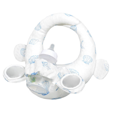 Baby Bottle Holder Hands Free Bottle Propper for Baby Portable Baby Self - Feeding Pillow with Self - Discovery Sensory Mirror Snap Botton Closure for Adjustable Fit (White) - Snugsy Baby