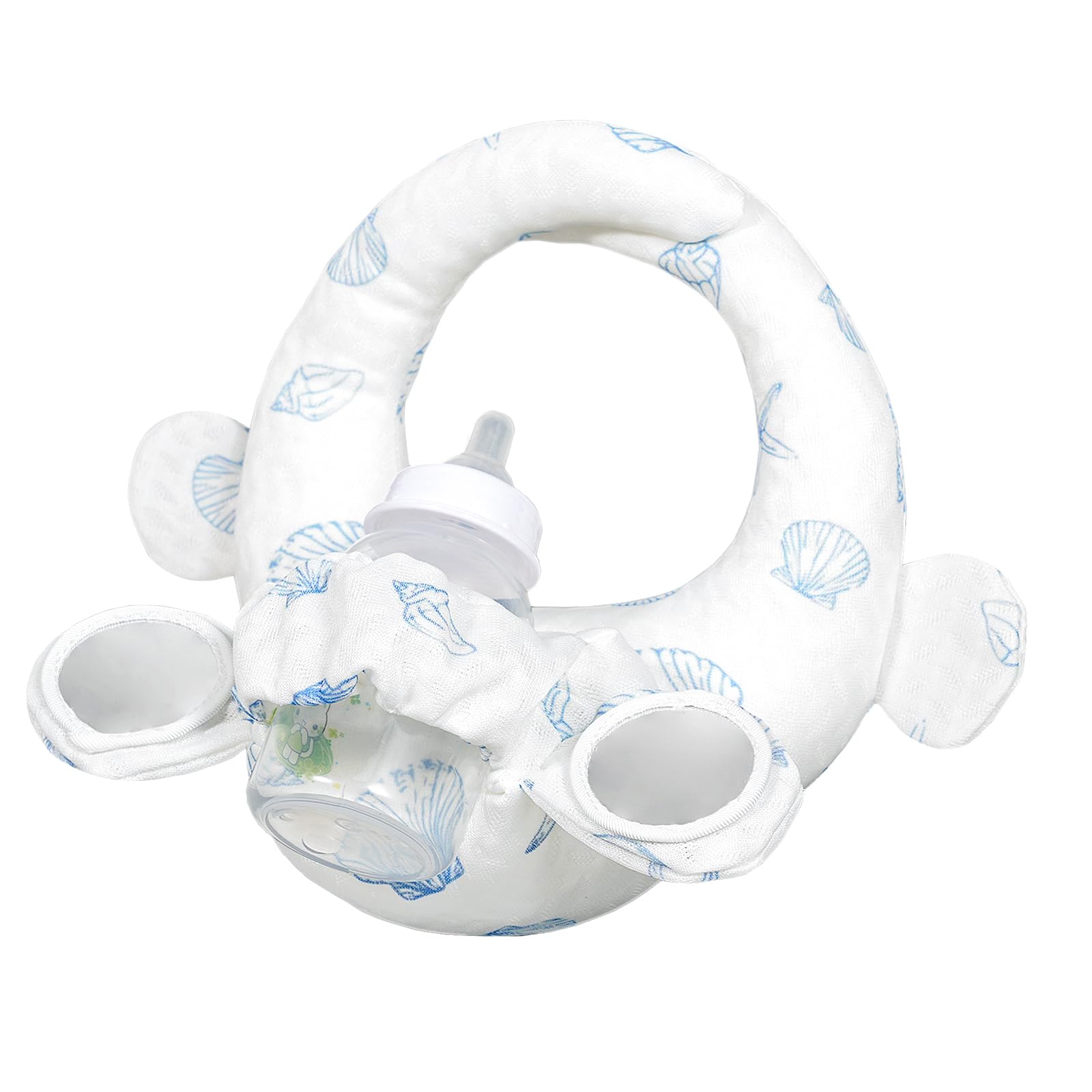 Baby Bottle Holder Hands Free Bottle Propper for Baby Portable Baby Self - Feeding Pillow with Self - Discovery Sensory Mirror Snap Botton Closure for Adjustable Fit (White) - Snugsy Baby