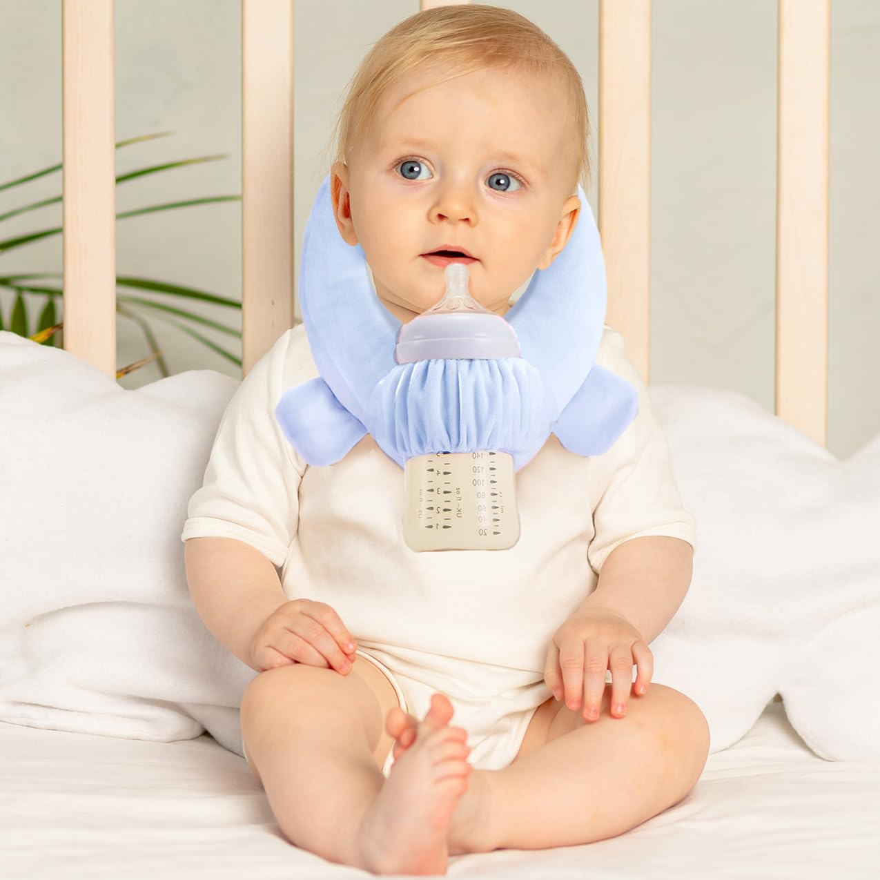 Baby Bottle Holder Hands Free with Crinkle Paper - Baby Bottle Holder with Adjustable Buttons for Newborn Hand Free Bottles for Babies Machine Washable - Snugsy Baby