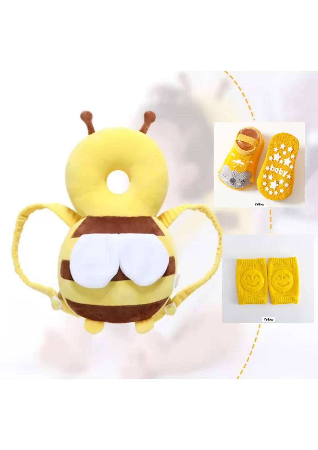 Baby Head Protector Baby Head Protector Backpack Baby Backpack Head Protection Head Protection Backpack Baby Walker Head Protector Baby Backpack with Baby Knee Pads and Socks (Bee) - Snugsy Baby