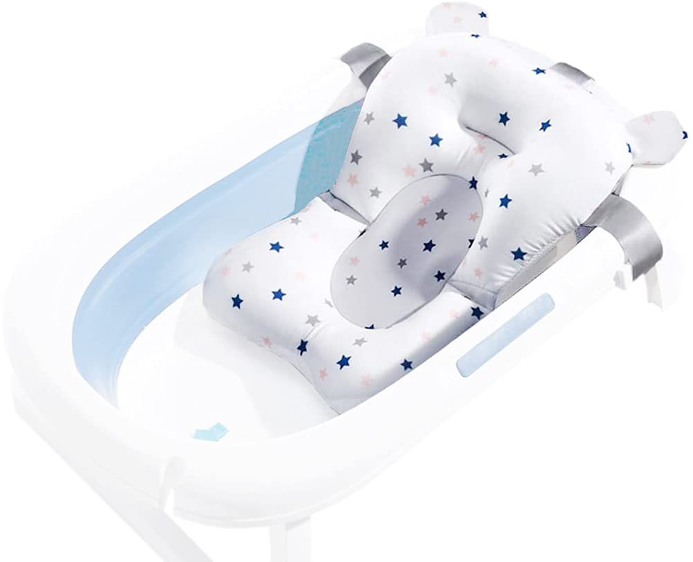 Infant Baby Bath Cushion Bathtub Support Infant Baby Shower Seat Bather Foam Floating Soft Bath Pillow Bathtub Insert Tray Non - Slip Portable Newborn Shower Bath Mat for Baby 0 - 12 Months (Stars Style) - Snugsy Baby