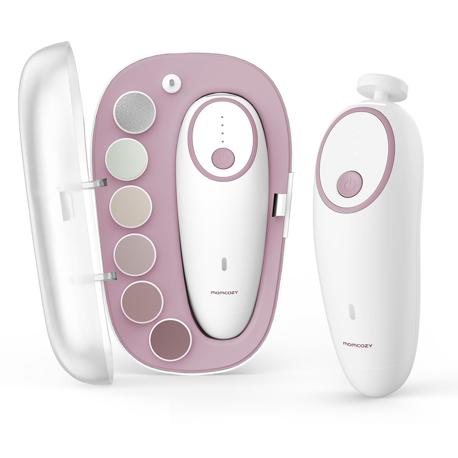 Momcozy Baby Nail File Electric Rechargeable Baby Nail Clipper Gentle Baby Nail Trimmer Electric with Night Light 7 Grinding Head Replacement Pads Pink - Snugsy Baby