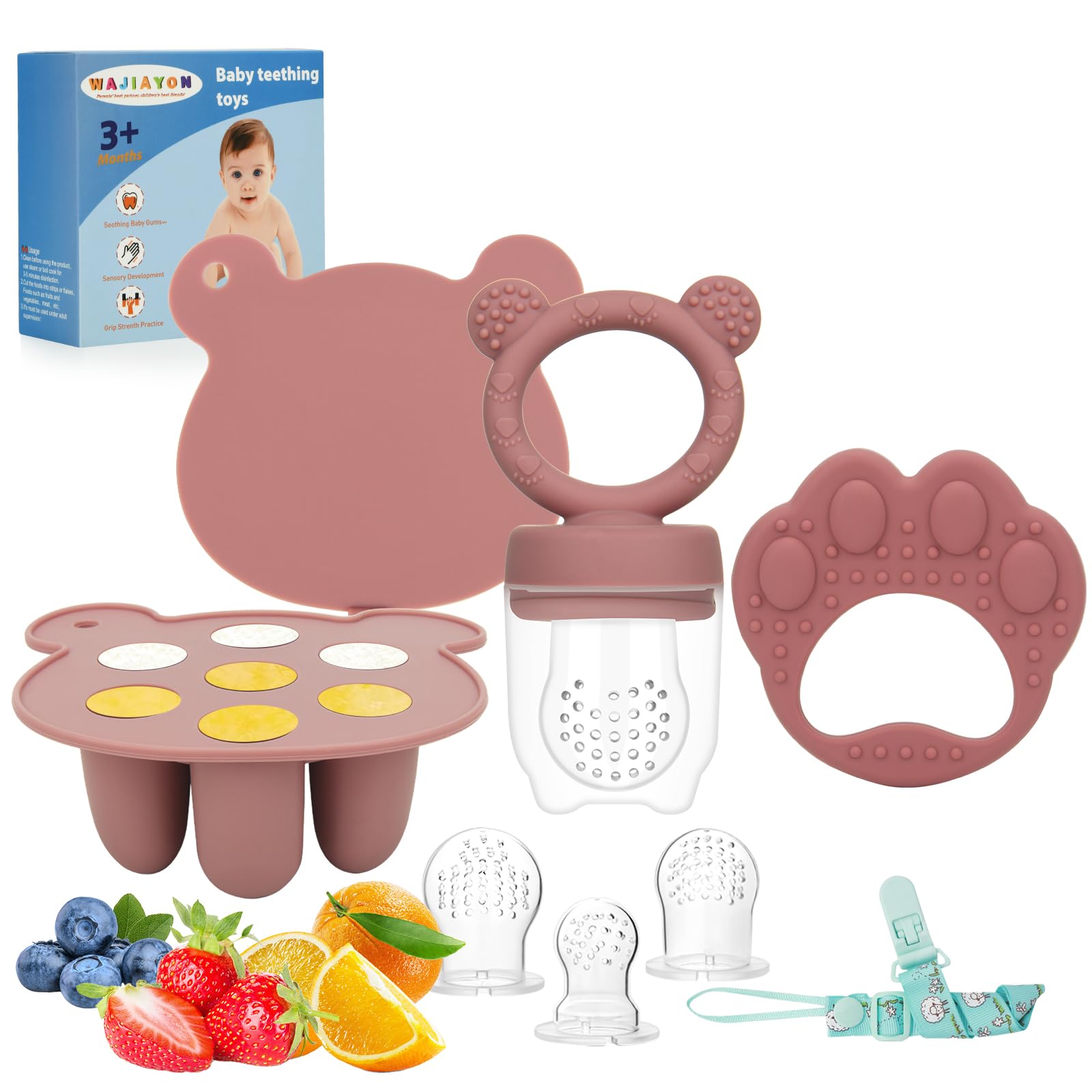 WAJIAYON Baby Breastmilk Popsicle Molds & Baby Fruit Feeder (3 Pack) Baby Food Freezer Tray Storage Containers Silicone Teething Pacifier Feeder and Teether for Babies(Daisy) - Snugsy Baby