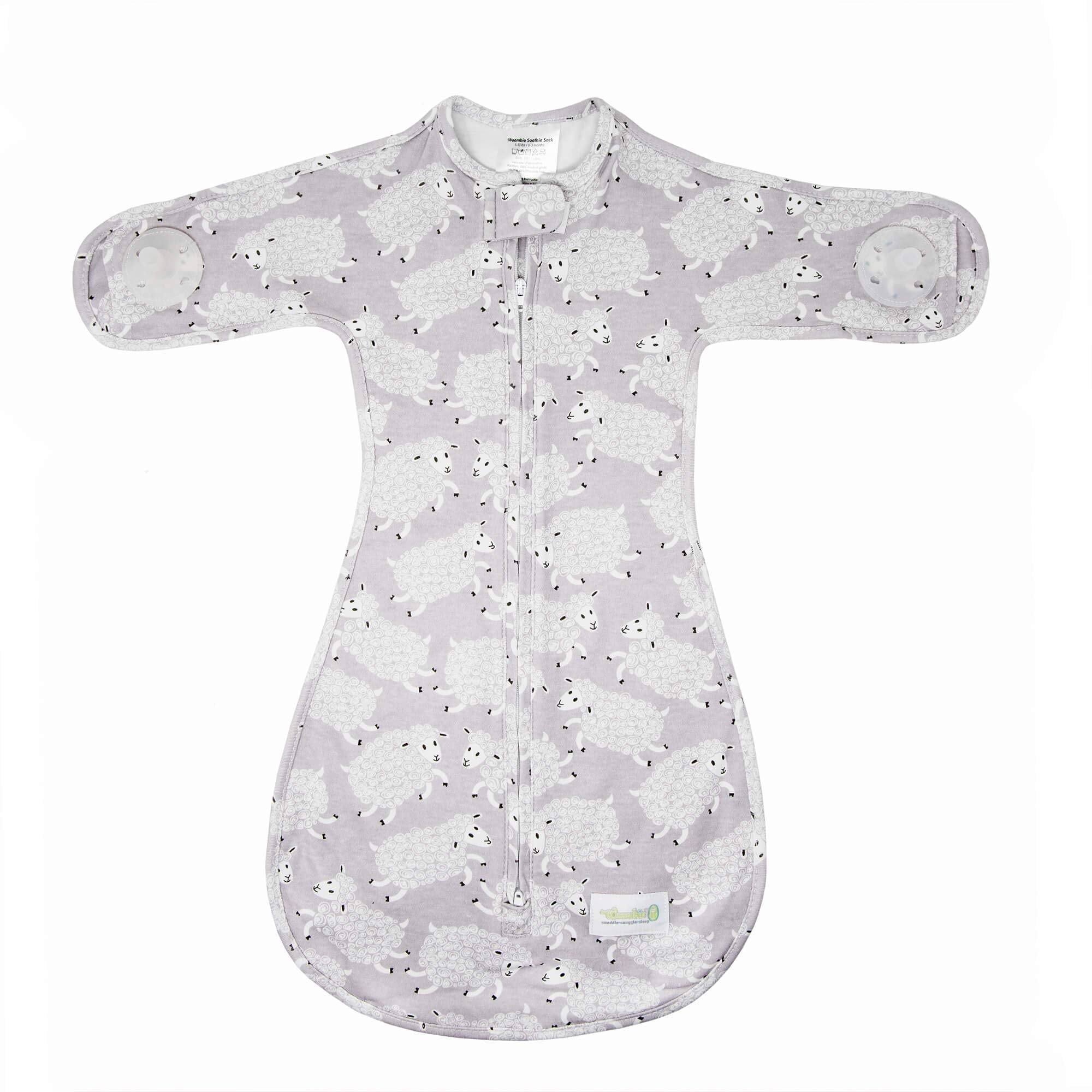 Woombie Soothing Sleep Sack Baby Sleeper with Built in Pacifiers Sleepy Sheep/White Pacifier 0 - 3 Months - Snugsy Baby